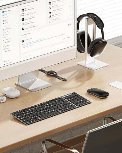 لوحة مفاتيح وماوس بلوتوث لاسلكي لجهاز Mac، لوحة مفاتيح وماوس رفيعة قابلة لإعادة الشحن متعددة الأجهزة من الفولاذ المقاوم للصدأ بالحجم الكامل، متوافق مع MacBook Pro/Air، iPad، iMac - زر توصيل رمادي in Kuwait