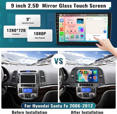 UNITOPSCI 4G+64G 8 Core Android 13 راديو ستيريو للسيارة Hyundai Santa Fe 2006-2012 CarPlay Android Auto Bluetooth 5.0 DSP 32 EQ GPS Navigation 9 "شاشة لمس مرآة Link WiFi/FM/RDS/SWC كاميرا احتياطية in Saudi Arabia