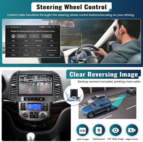 UNITOPSCI 4G+64G 8 Core Android 13 راديو ستيريو للسيارة Hyundai Santa Fe 2006-2012 CarPlay Android Auto Bluetooth 5.0 DSP 32 EQ GPS Navigation 9 "شاشة لمس مرآة Link WiFi/FM/RDS/SWC كاميرا احتياطية in Saudi Arabia