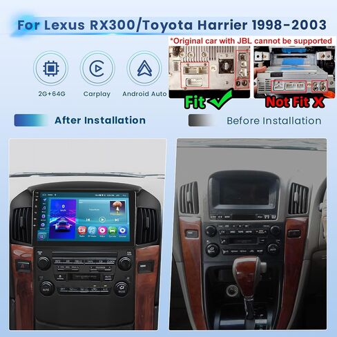 2+64G Android 13 CarPlay Car Stereo Radio for Lexus RX300 Toyota Harrier 1998-2003, 9'' HD Touch Screen Compatible with Android Auto, AHD Backup Camera, Mirror Link, GPS, WiFi, FM RDS in Saudi Arabia