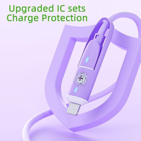 كابل شاحن متعدد الوصلات 4 في 1 USB A/Type C إلى USB Type C/L 8Pin سلك شحن سريع مرن ومتين من مادة TPE السائلة الناعمة متوافق مع جميع الهواتف المحمولة تقريبًا - 1.2 متر أرجواني in Saudi Arabia
