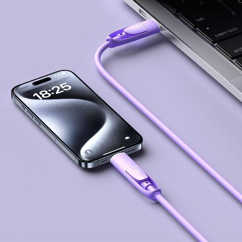 كابل شاحن متعدد الوصلات 4 في 1 USB A/Type C إلى USB Type C/L 8Pin سلك شحن سريع مرن ومتين من مادة TPE السائلة الناعمة متوافق مع جميع الهواتف المحمولة تقريبًا - 1.2 متر أرجواني in Saudi Arabia