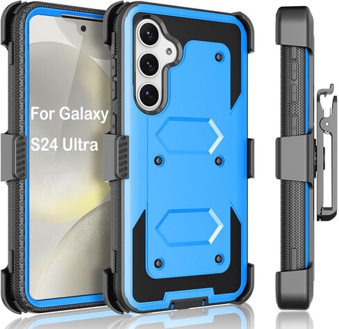 حافظة Galaxy S24 Ultra، مشبك حافظة S24 Ultra 5G، Tekcoo [Tshell] ممتص للصدمات ثقيل [حزام قفل بمسند] غطاء كامل للجسم لهاتف Samsung S24 Ultra 5G أزرق [بدون واقي شاشة] in Saudi Arabia