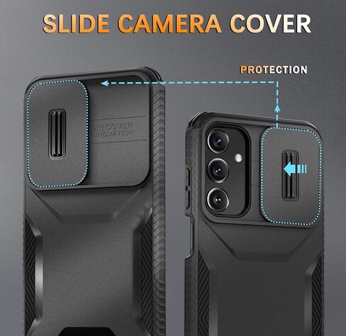 LATVIN for Samsung Galaxy A15 5G Case with 1 Screen Protector, Built-in Slide Camera Cover, Military Grade Drop Protection, Heavy Duty Rugged Shockproof Protective Phone Cover, Black in Saudi Arabia