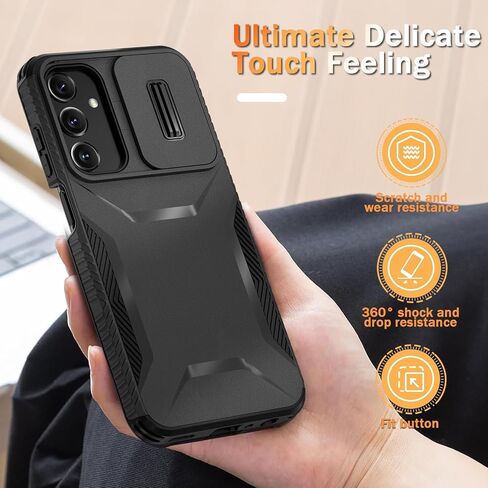 LATVIN for Samsung Galaxy A15 5G Case with 1 Screen Protector, Built-in Slide Camera Cover, Military Grade Drop Protection, Heavy Duty Rugged Shockproof Protective Phone Cover, Black in Saudi Arabia