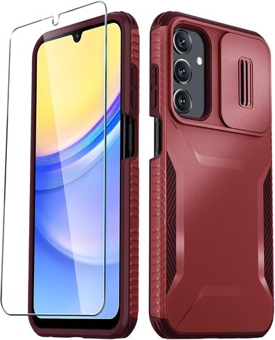 LATVIN for Samsung Galaxy A15 5G Case with 1 Screen Protector, Built-in Slide Camera Cover, Military Grade Drop Protection, Heavy Duty Rugged Shockproof Protective Phone Cover, Black in Saudi Arabia