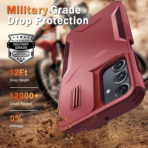 LATVIN for Samsung Galaxy A15 5G Case with 1 Screen Protector, Built-in Slide Camera Cover, Military Grade Drop Protection, Heavy Duty Rugged Shockproof Protective Phone Cover, Black in Saudi Arabia