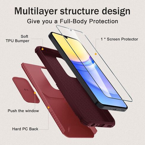 LATVIN for Samsung Galaxy A15 5G Case with 1 Screen Protector, Built-in Slide Camera Cover, Military Grade Drop Protection, Heavy Duty Rugged Shockproof Protective Phone Cover, Black in Saudi Arabia