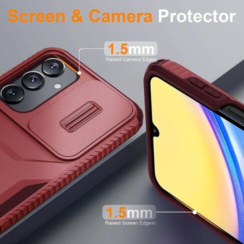 LATVIN for Samsung Galaxy A15 5G Case with 1 Screen Protector, Built-in Slide Camera Cover, Military Grade Drop Protection, Heavy Duty Rugged Shockproof Protective Phone Cover, Black in Saudi Arabia