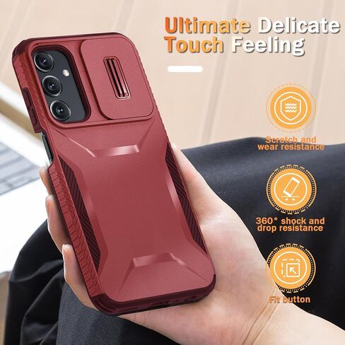 LATVIN for Samsung Galaxy A15 5G Case with 1 Screen Protector, Built-in Slide Camera Cover, Military Grade Drop Protection, Heavy Duty Rugged Shockproof Protective Phone Cover, Black in Saudi Arabia