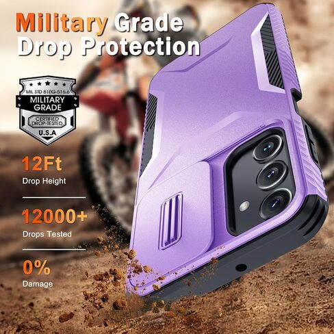 LATVIN for Samsung Galaxy A15 5G Case with 1 Screen Protector, Built-in Slide Camera Cover, Military Grade Drop Protection, Heavy Duty Rugged Shockproof Protective Phone Cover, Black in Saudi Arabia