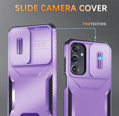 LATVIN for Samsung Galaxy A15 5G Case with 1 Screen Protector, Built-in Slide Camera Cover, Military Grade Drop Protection, Heavy Duty Rugged Shockproof Protective Phone Cover, Black in Saudi Arabia