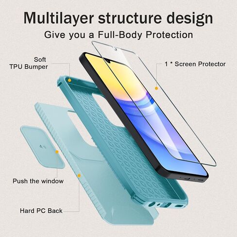 حافظة LATVIN لهاتف Samsung Galaxy A15 5G مع واقي شاشة واحد، غطاء كاميرا منزلق مدمج، حماية من السقوط من الدرجة العسكرية، غطاء هاتف واقٍ متين ومقاوم للصدمات، أسود in Saudi Arabia