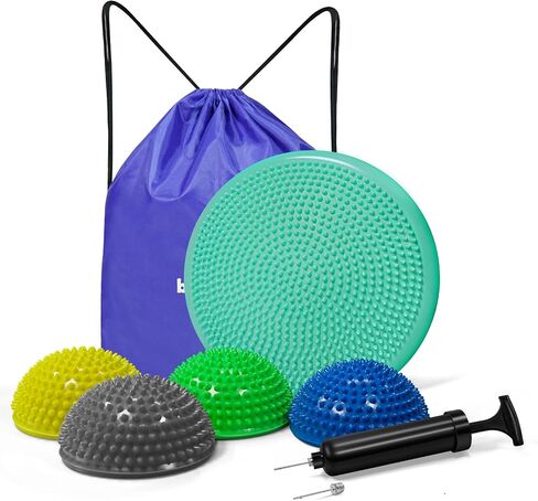 Wobble Cushion Set for Sensory Kids and Balance Training, Balance Disc Plus 4 Balance Pods,Balance Board With Pump Inflatable Stepping Pads for Adults& Kids(Blue) in Saudi Arabia