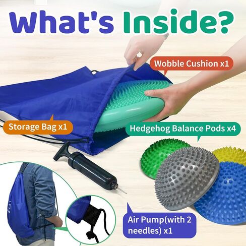 Wobble Cushion Set for Sensory Kids and Balance Training, Balance Disc Plus 4 Balance Pods,Balance Board With Pump Inflatable Stepping Pads for Adults& Kids(Blue) in Saudi Arabia