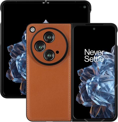 حافظة لهاتف OnePlus Open، جلد طبيعي + حافظة هاتف صلبة من البولي كربونات لهاتف OnePlus Open - بني in Kuwait