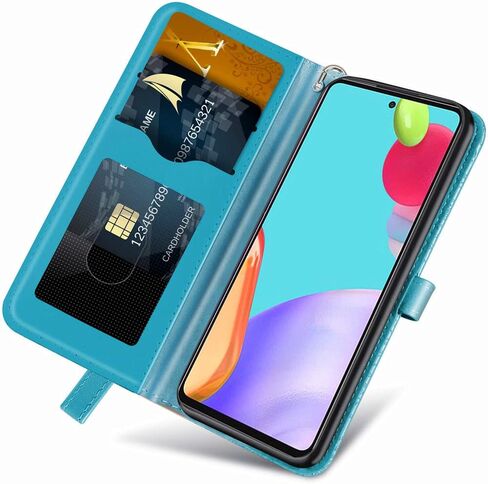 MEUPZZK Samsung Galaxy A52 Case, Samsung A52 5G / A52 4G / A52s 5G Wallet Case, Embossed Tree Premium PU Leather [Kickstand] [Card Slots] [Wrist Strap] [6.5 inch] Phone Cover for Samsung A52 (R-Blue) in Saudi Arabia