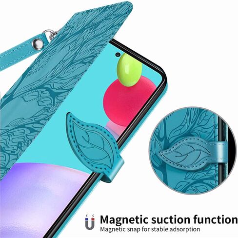 MEUPZZK Samsung Galaxy A52 Case, Samsung A52 5G / A52 4G / A52s 5G Wallet Case, Embossed Tree Premium PU Leather [Kickstand] [Card Slots] [Wrist Strap] [6.5 inch] Phone Cover for Samsung A52 (R-Blue) in Saudi Arabia