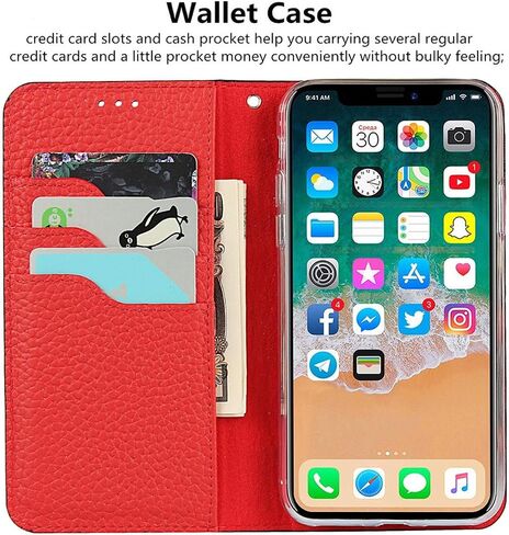 حافظة iCoverCase من الجلد الأصلي متوافقة مع هاتف iPhone 11، حافظة محفظة مع حزام معصم وحامل بطاقات وإغلاق مغناطيسي مع مسند وغطاء قلاب (برتقالي) in Saudi Arabia