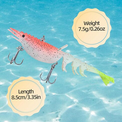 Shrimp Lures for Fishing, Lifelike Fishing Lures Shrimp Lures for Freshwater Saltwater with Tiny Bead Tubes and Scented Rods, Mimics a Shrimps Natural Movements in Saudi Arabia