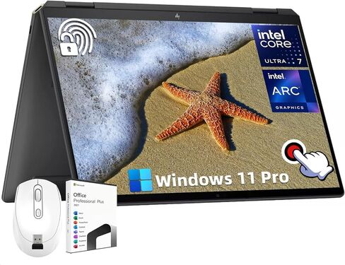HP Spectre 2-in-1 Touchscreen Laptop - 14" 2.8K OLED, Ultra 7(16-core) 155H, 16GB DDR5, 4TB SSD, Intel Arc GPU, Backlit Keyboard, Fingerprint, Windows 11 Pro, with Microsoft Office License & Mouse in Saudi Arabia