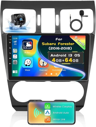 4+64G Inefala for Subaru Forester 2013-2017 Android 13 Carplay Stereo مع Carplay Android Auto Head Unit، شاشة لمس 9 بوصة راديو السيارة GPS BT5.0 WiFi FM/RDS EQ Mirror Link SWC كاميرا احتياطية MIC in Saudi Arabia