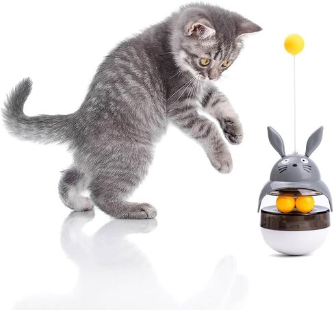 Cat Treat Puzzle Toy, Auto-Balancing Pet Food Dispenser - Brain Stimulating - Slow Feeder - Boredom Relief Kitten Toys, Interactive Training, Toy for Indoor Bored Cats (Grey, Cat) in Saudi Arabia