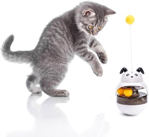 Cat Treat Puzzle Toy, Auto-Balancing Pet Food Dispenser - Brain Stimulating - Slow Feeder - Boredom Relief Kitten Toys, Interactive Training, Toy for Indoor Bored Cats (Grey, Cat) in Saudi Arabia