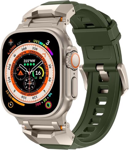 Rubber Bands Compatible with Apple Watch Ultra 2/Ultra Band 49mm 45mm 44mm 42mm for Men Women,Designer Rugged Durable Silicone Strap with Metal Connector for iWatch Series 9 8 7 6 5 4 3 2 1 SE in Kuwait