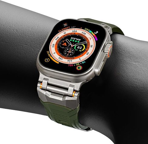 Rubber Bands Compatible with Apple Watch Ultra 2/Ultra Band 49mm 45mm 44mm 42mm for Men Women,Designer Rugged Durable Silicone Strap with Metal Connector for iWatch Series 9 8 7 6 5 4 3 2 1 SE in Kuwait