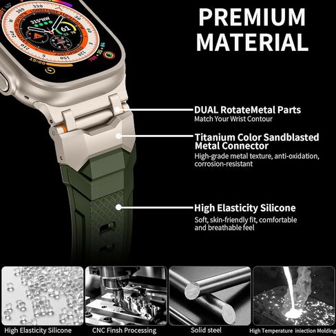 Rubber Bands Compatible with Apple Watch Ultra 2/Ultra Band 49mm 45mm 44mm 42mm for Men Women,Designer Rugged Durable Silicone Strap with Metal Connector for iWatch Series 9 8 7 6 5 4 3 2 1 SE in Kuwait