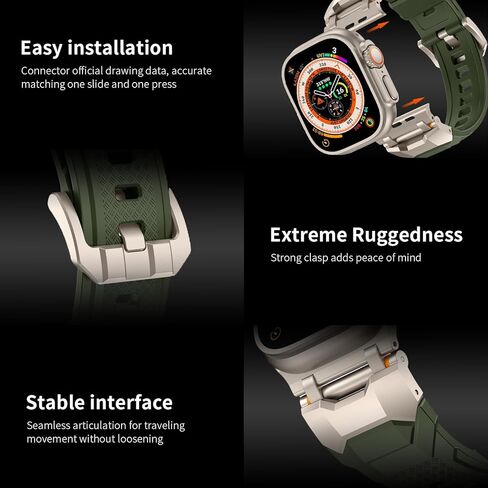Rubber Bands Compatible with Apple Watch Ultra 2/Ultra Band 49mm 45mm 44mm 42mm for Men Women,Designer Rugged Durable Silicone Strap with Metal Connector for iWatch Series 9 8 7 6 5 4 3 2 1 SE in Kuwait