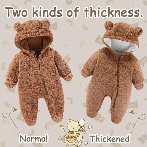 UVIPC Newborn Baby Bear Fleece Outfit Footie Jumpsuit Winter Romper Snowsuit outfit Bear Suit Warm Hooded Outfits in Saudi Arabia