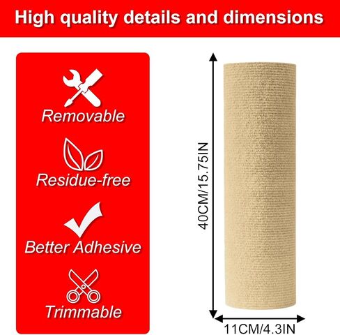 Cat Scratching Mat 78.7"x15.8" Trimmable Self-Adhesive Cat Scratching Furniture Couch Protector, DIY cat Climbing Tree Shelves Replacement Frame Parts, self-Made Protective cat Scratching Board in Saudi Arabia