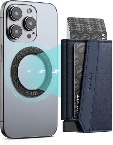 VULKIT Magnetic Pop-Up Wallet for Max. 8 Cards, Phone Card Holder Wallet Compatible with iPhone 12 Serie or Higher, Includes Magnetic Ring, Packed in Gift Box, Ideal for Men's Gift, Black in Kuwait