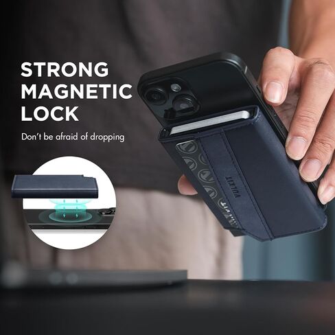 VULKIT Magnetic Pop-Up Wallet for Max. 8 Cards, Phone Card Holder Wallet Compatible with iPhone 12 Serie or Higher, Includes Magnetic Ring, Packed in Gift Box, Ideal for Men's Gift, Black in Kuwait