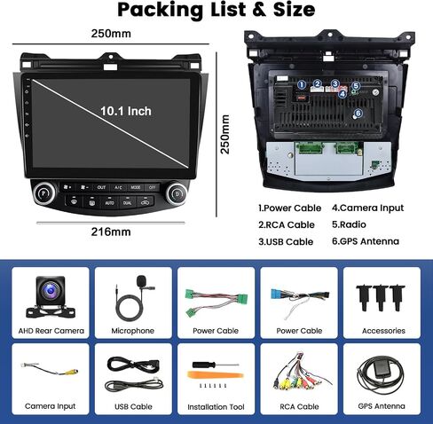 2+64GB Android 13 Car Stereo for Honda Accord 7th 2003-2007 Radio Wireless Carplay Android Auto, 10.1 Inch Touchscreen Car Radio with GPS Navigation WiFi Bluetooth Backup Camera in Saudi Arabia