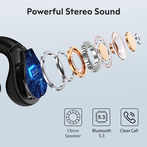 Open Ear Clip on Earbuds, Wireless Bluetooth Headphones, Digital Display Charging Case, Long Playtime, Comfortable Wear Earphones for Sports, Designed for Adults and Kids (Black) in Saudi Arabia
