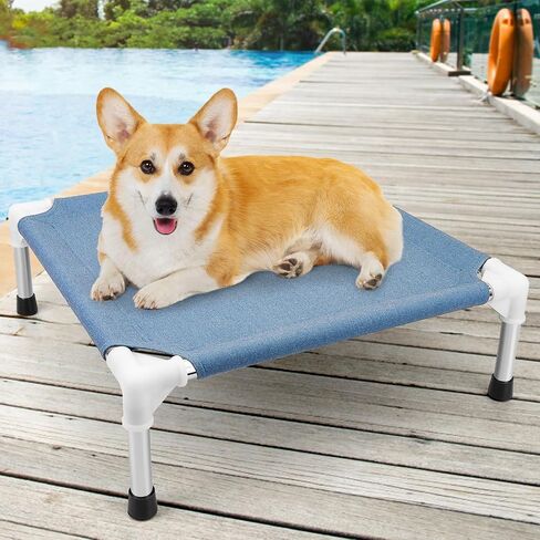 Makerfire Elevated Outdoor Dog Bed - Dog Cots beds for Small Dogs, Raised Dog Bed Waterproof, Cooling Elevated Dog Bed with Washable Cloth, Durable, Non Slip in Saudi Arabia