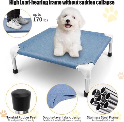 Makerfire Elevated Outdoor Dog Bed - Dog Cots beds for Small Dogs, Raised Dog Bed Waterproof, Cooling Elevated Dog Bed with Washable Cloth, Durable, Non Slip in Saudi Arabia