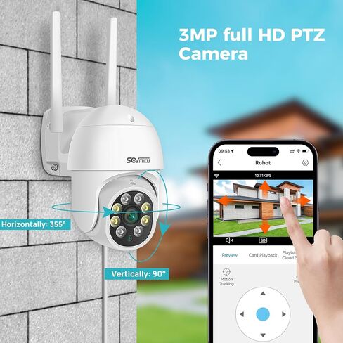 كاميرات مراقبة SOVMIKU 2K WiFi في الهواء الطلق، إمالة عمومية، 【قم بتوصيل الكاميرا】 فقط 2.4 جيجا واي فاي، تتبع تلقائي، إنذار سبوت لايت، رؤية ليلية ملونة، اكتشاف الإنسان، صوت ثنائي الاتجاه، تسجيل 24/7 in Saudi Arabia