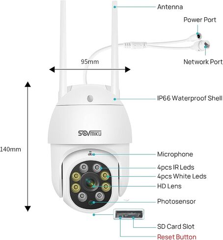 كاميرات مراقبة SOVMIKU 2K WiFi في الهواء الطلق، إمالة عمومية، 【قم بتوصيل الكاميرا】 فقط 2.4 جيجا واي فاي، تتبع تلقائي، إنذار سبوت لايت، رؤية ليلية ملونة، اكتشاف الإنسان، صوت ثنائي الاتجاه، تسجيل 24/7 in Saudi Arabia