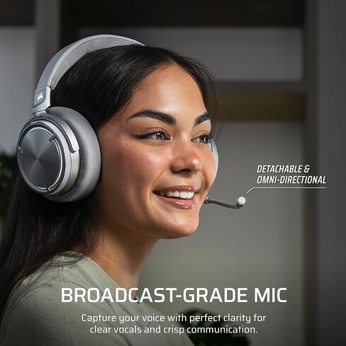 سماعة الألعاب اللاسلكية Corsair Virtuoso MAX - دولبي أتموس، Sonarworks SoundID، 2.4 جيجا هرتز لاسلكي، بلوتوث، إلغاء الضوضاء، ميكروفون متعدد الاتجاهات، برامج تشغيل الجرافين 50 مم، الكمبيوتر الشخصي، PS5 - فضي in Saudi Arabia