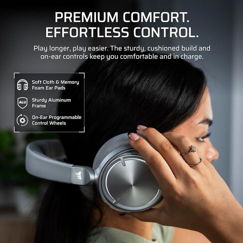 سماعة الألعاب اللاسلكية Corsair Virtuoso MAX - دولبي أتموس، Sonarworks SoundID، 2.4 جيجا هرتز لاسلكي، بلوتوث، إلغاء الضوضاء، ميكروفون متعدد الاتجاهات، برامج تشغيل الجرافين 50 مم، الكمبيوتر الشخصي، PS5 - فضي in Saudi Arabia