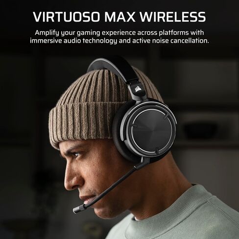 سماعة الألعاب اللاسلكية Corsair Virtuoso MAX - دولبي أتموس، Sonarworks SoundID، 2.4 جيجا هرتز لاسلكي، بلوتوث، إلغاء الضوضاء، ميكروفون متعدد الاتجاهات، برامج تشغيل الجرافين 50 مم، الكمبيوتر الشخصي، PS5 - فضي in Saudi Arabia