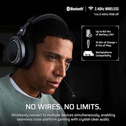 سماعة الألعاب اللاسلكية Corsair Virtuoso MAX - دولبي أتموس، Sonarworks SoundID، 2.4 جيجا هرتز لاسلكي، بلوتوث، إلغاء الضوضاء، ميكروفون متعدد الاتجاهات، برامج تشغيل الجرافين 50 مم، الكمبيوتر الشخصي، PS5 - فضي in Saudi Arabia