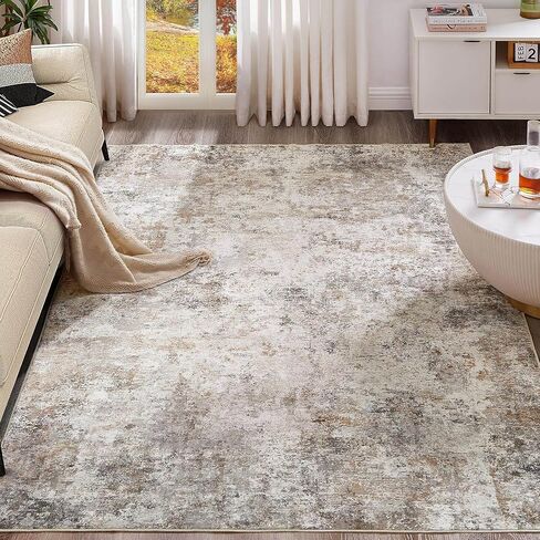 3X10 Washable Runner Rug for Hallway: Soft Neutral Modern Abstract Area Rug - Non-Slip Low Pile Long Throw Indoor Carpet for Kitchen Entryway Kitchen Bedroom Laundry- Brown Grey in Kuwait