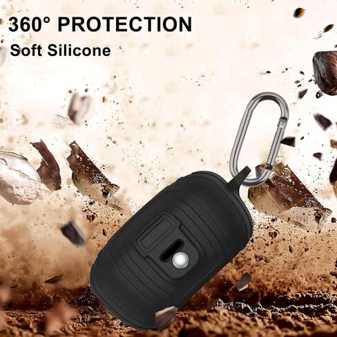 [Upgrade] HXFRTYU Case Compatible with EarFun Air Pro 3, Soft Silicone Shockproof Protective Cover with Carabiner Accessories, Black in Kuwait