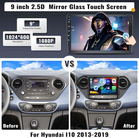 UNITOPSCI 2G+32G لسيارة Hyundai I10 2013-2019 راديو Android 13 سيارة ستيريو لاسلكي CarPlay Android Auto 9 بوصة HD شاشة لمس بلوتوث نظام تحديد المواقع العالمي مرآة وصلة FM/RDS WiFi SWC + ميكروفون كاميرا احتياطية in Saudi Arabia