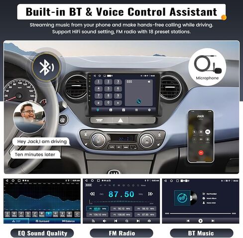 UNITOPSCI 2G+32G لسيارة Hyundai I10 2013-2019 راديو Android 13 سيارة ستيريو لاسلكي CarPlay Android Auto 9 بوصة HD شاشة لمس بلوتوث نظام تحديد المواقع العالمي مرآة وصلة FM/RDS WiFi SWC + ميكروفون كاميرا احتياطية in Saudi Arabia